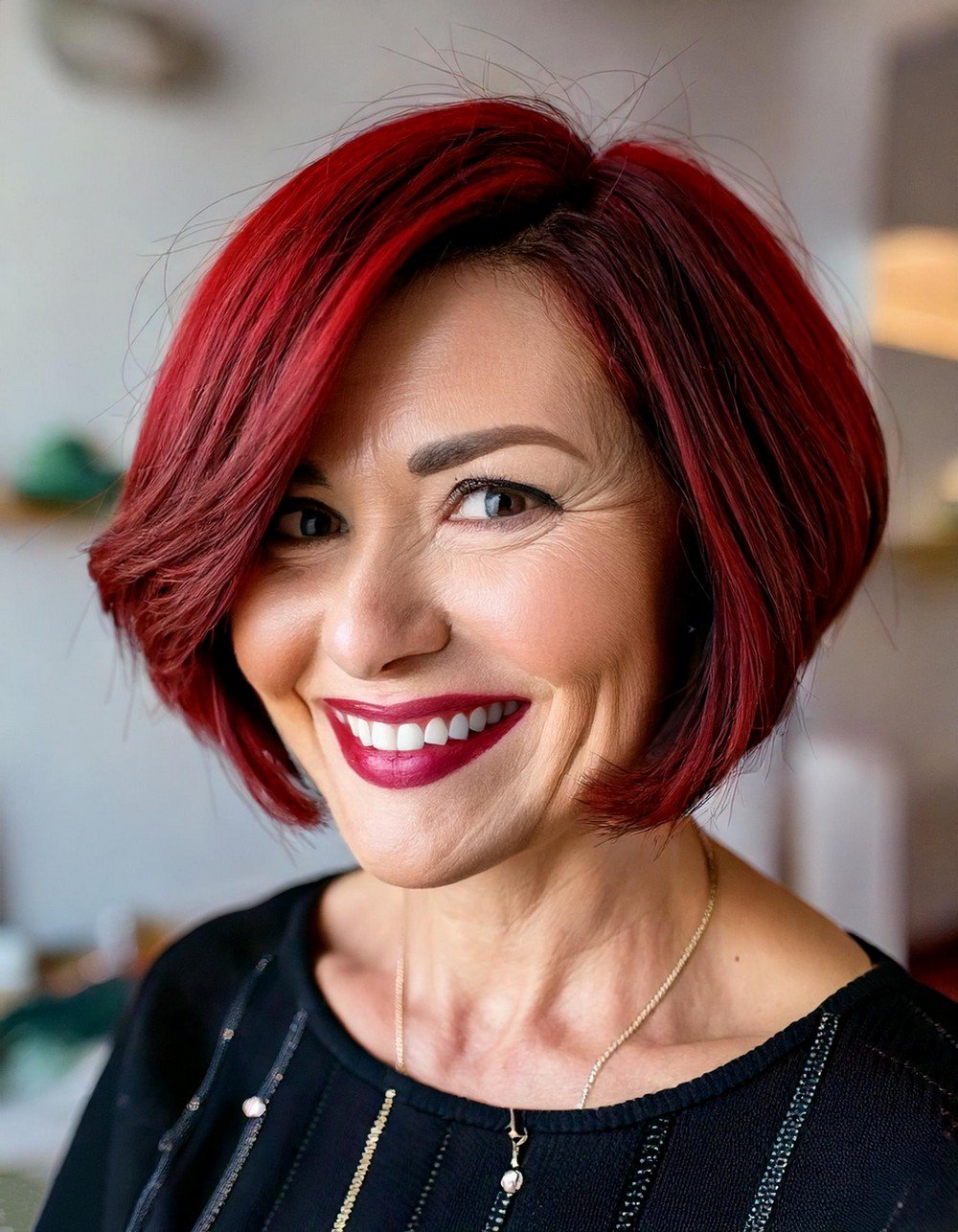 Asymmetrical Bob in Deep Burgundy