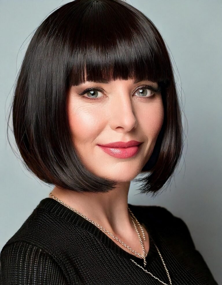 Blunt Bob with Baby Bangs in Jet Black