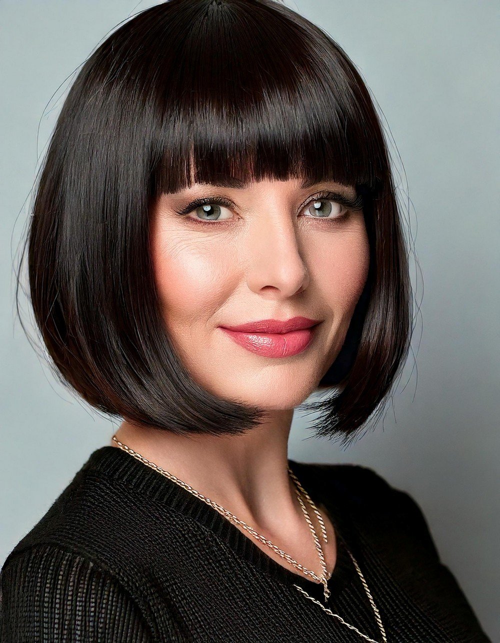 Blunt Bob with Baby Bangs in Jet Black