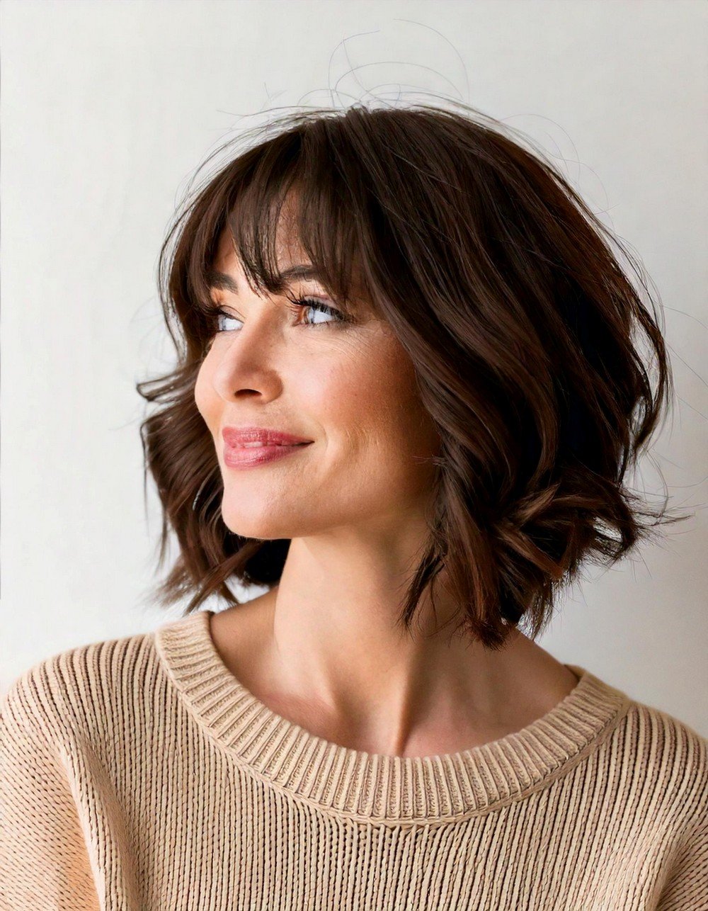 Brunette Bob with Wispy Bangs for Spring