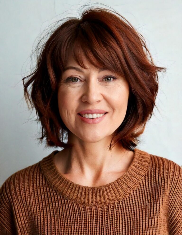 Chestnut Bob with Curtain Bangs