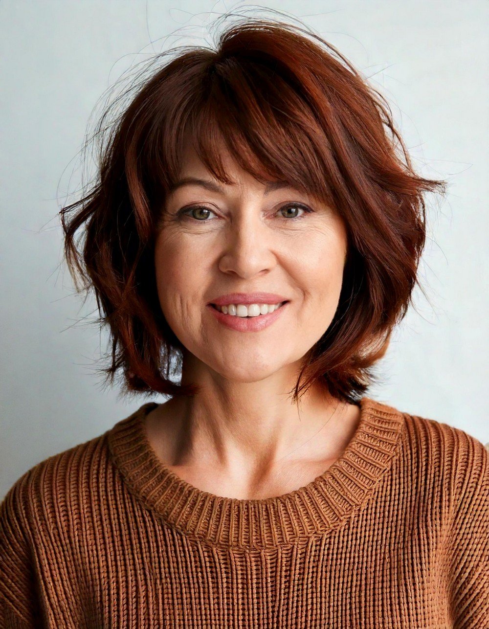 Chestnut Bob with Curtain Bangs