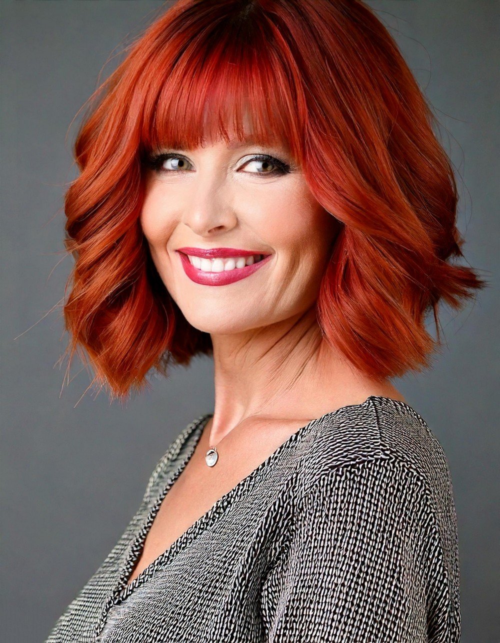 Copper Mid-Length Shag with Blunt Bangs