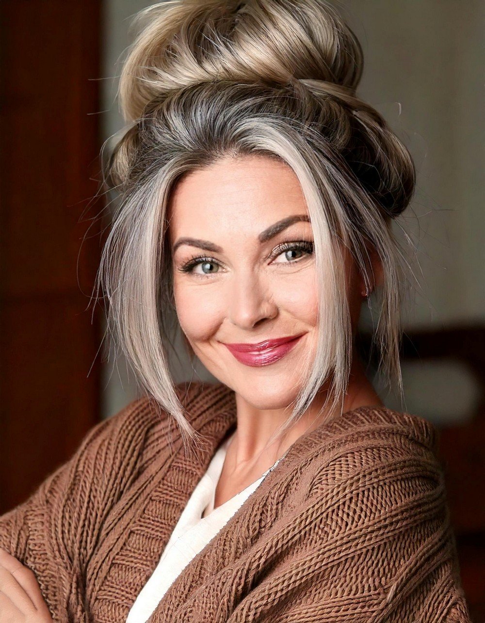 High Messy Bun with Wispy Strands