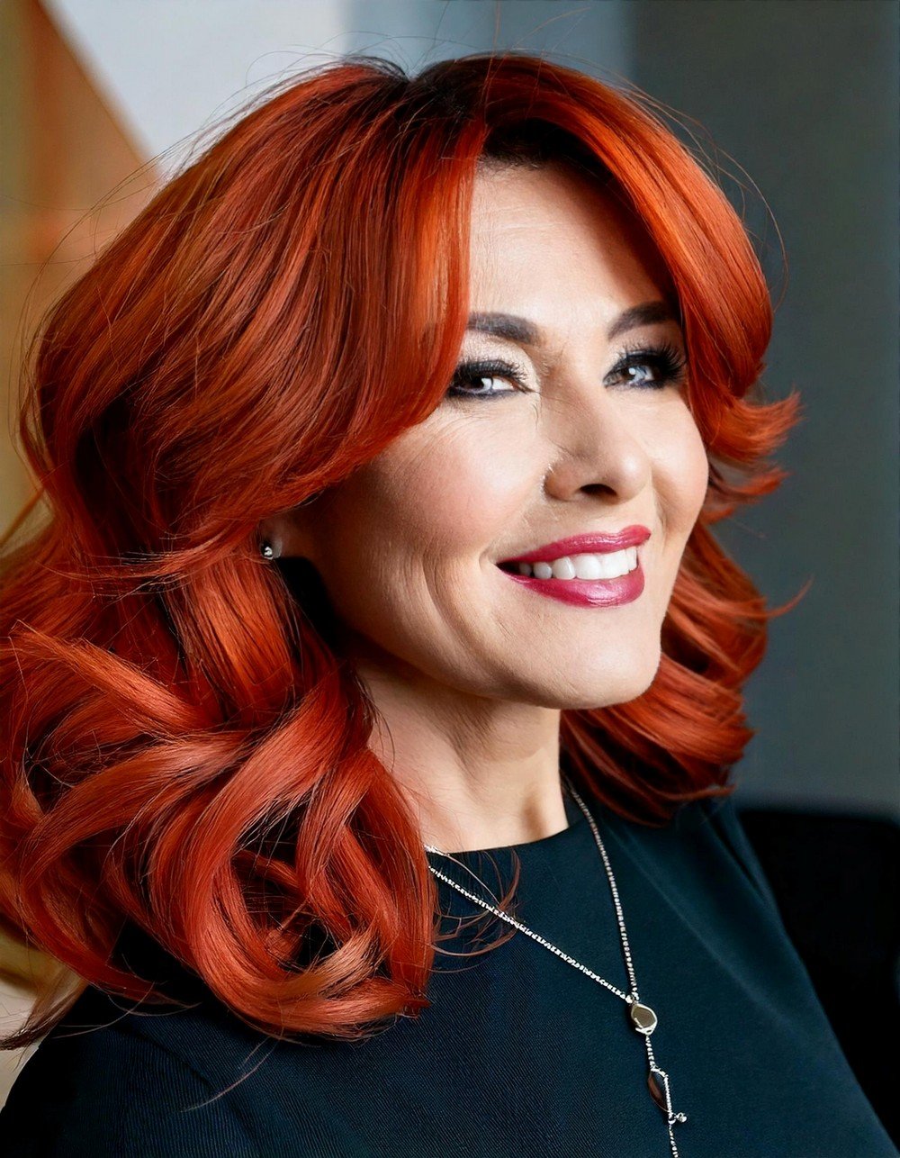 Rich Auburn Layers with Side Bangs