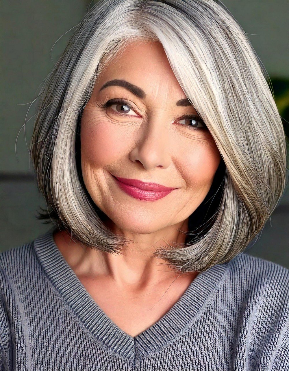Softly Layered Silver Bob for Women Over 60