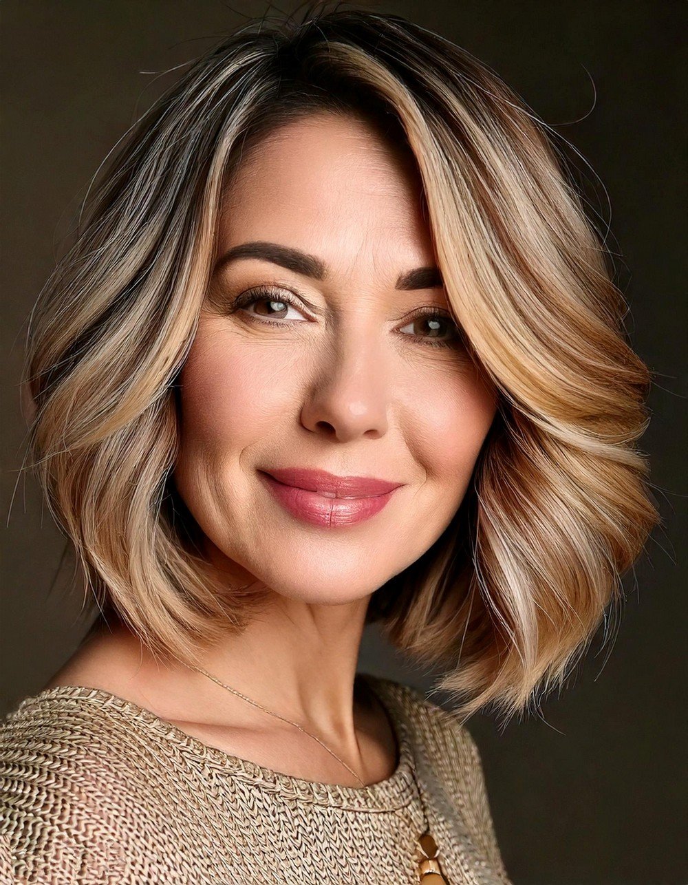 Textured Bob for Fine Hair with Warm Blonde Balayage