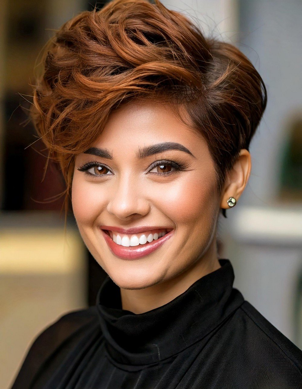 Textured Pixie with Caramel Streaks