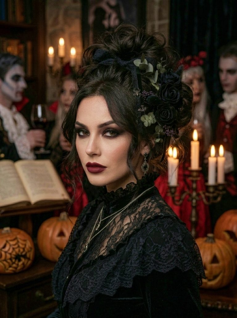 Halloween Gothic Messy Bun Hairstyle for Costume Parties