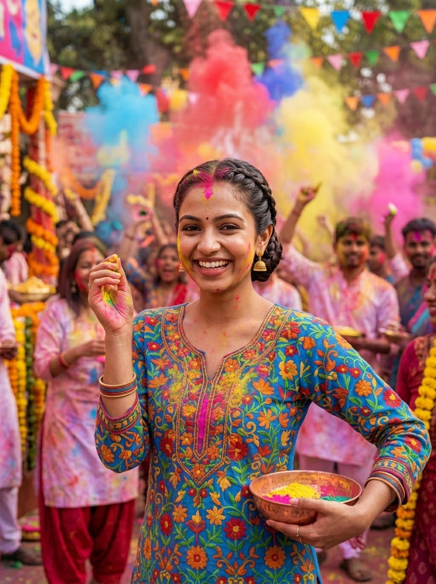 Holi Festival Braided Protective Bun Hairstyle with Double Braids