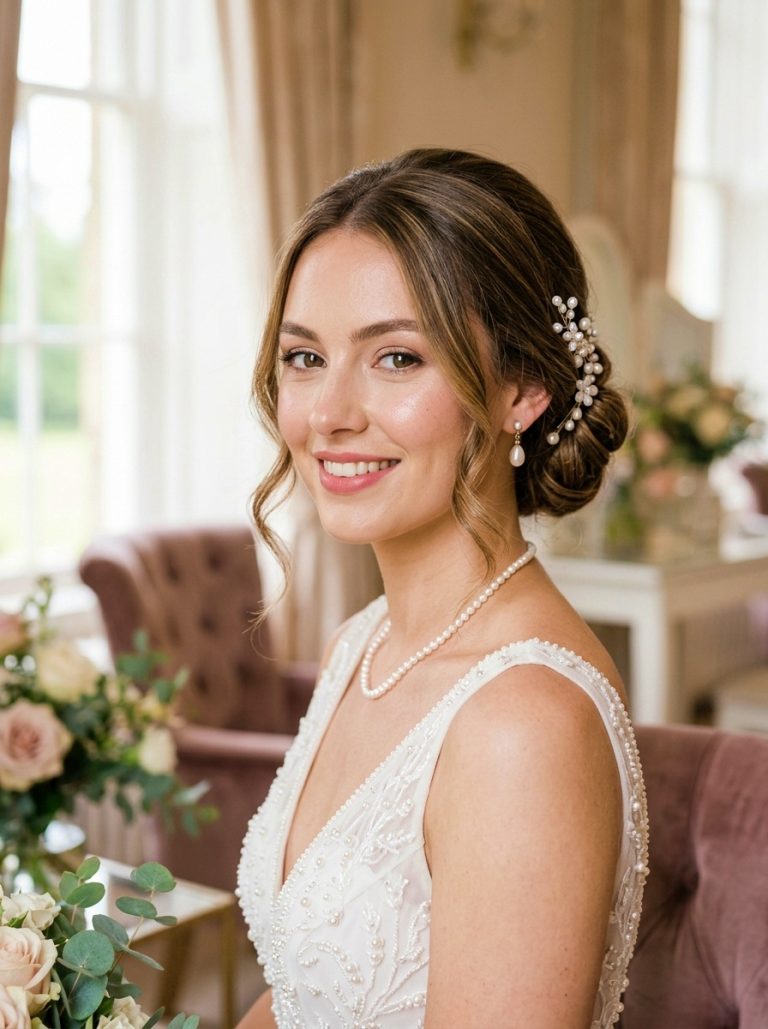 Luxury Bridal Bun with Pearl Hair Accessories for a Timeless Wedding Look