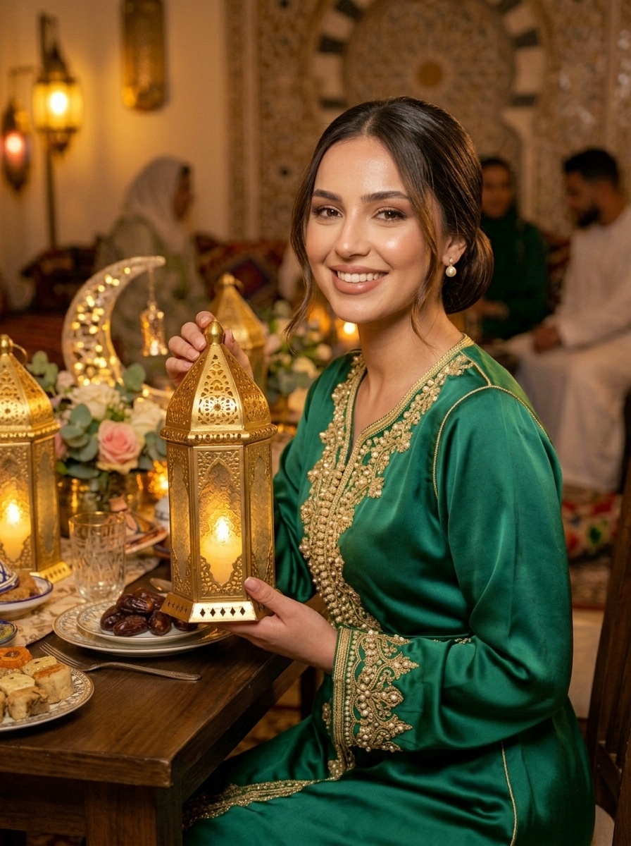 Ramadan Evening Dinner Sleek Bun Hairstyle for Family Gatherings