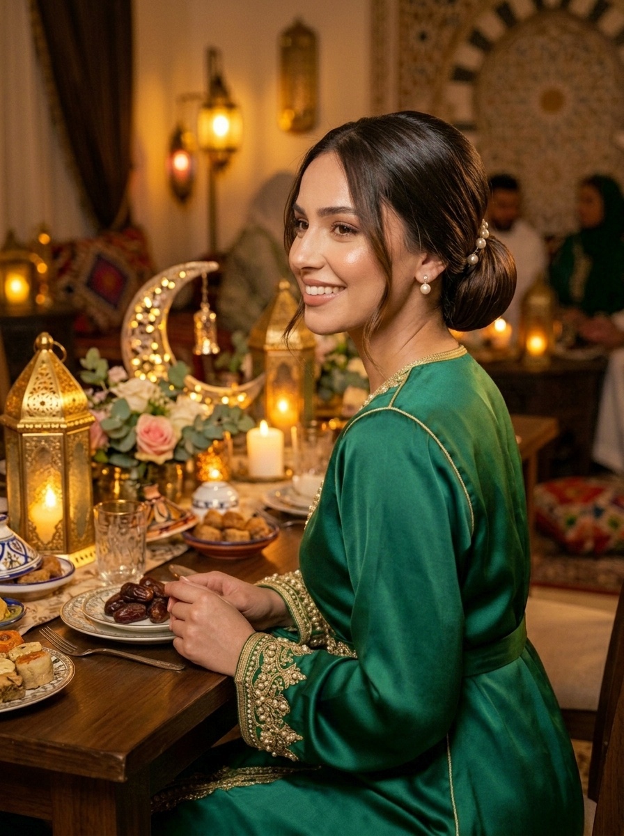 Ramadan Evening Dinner Sleek Bun Hairstyle for Medium Hair