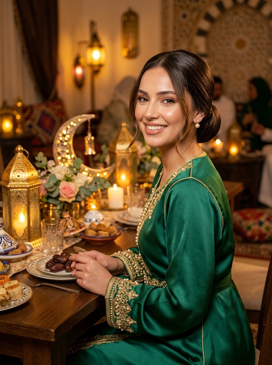 Ramadan Evening Dinner Sleek Bun Hairstyle with a Classic Low Bun