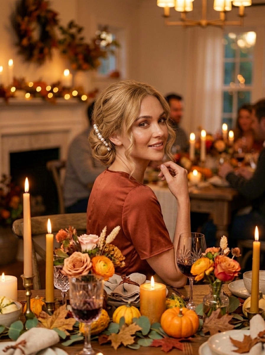 Thanksgiving Elegant Dinner Bun Hairstyle for Blonde Hair