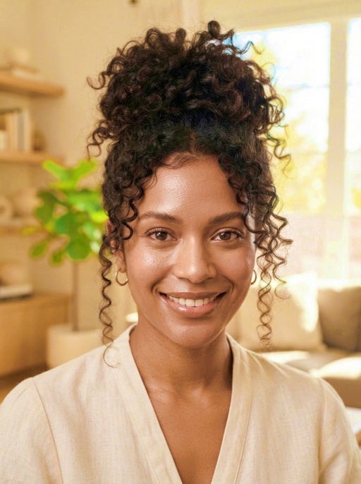 Messy bun for natural textured hair