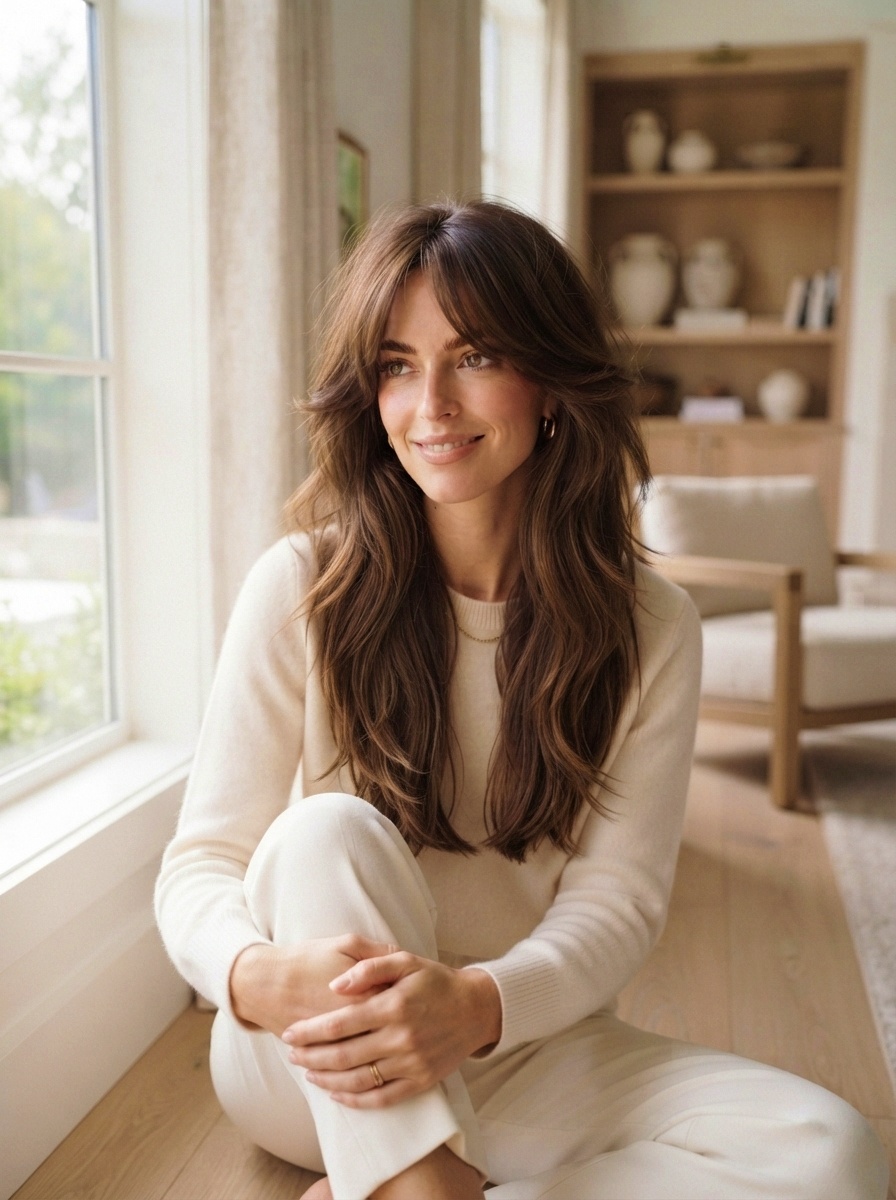 Long Layered Hair with Curtain Bangs