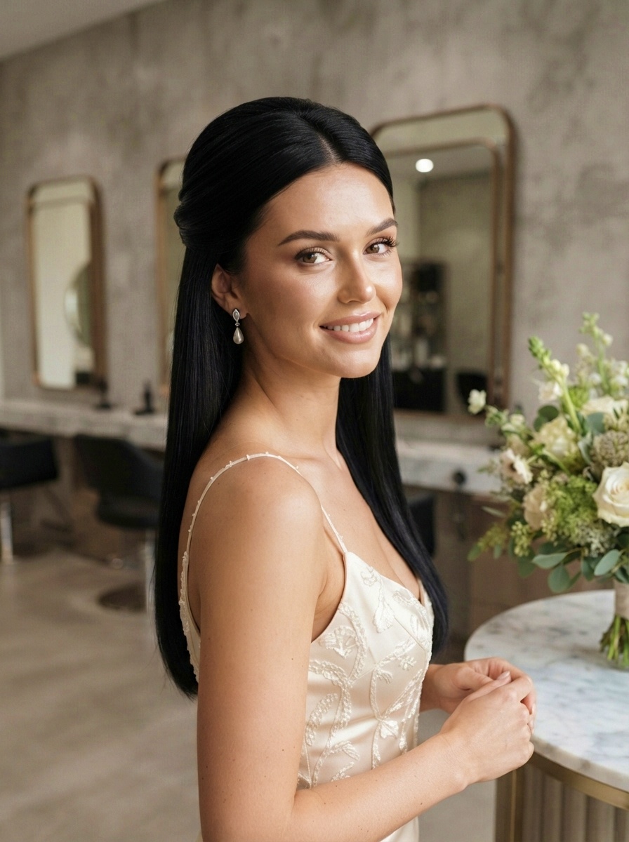 Sleek Half Up Hairstyle for Long Hair