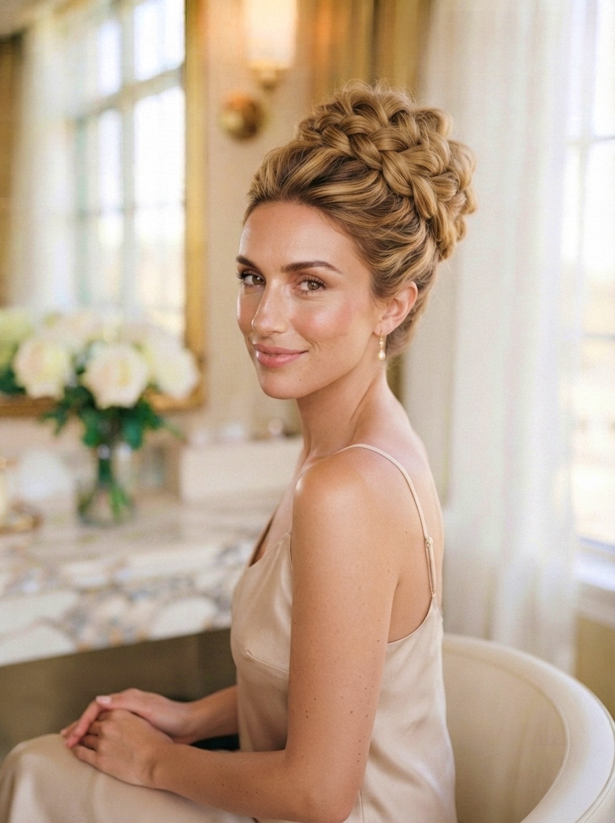Blonde Braided Bun Hairstyle for Long Thick Hair