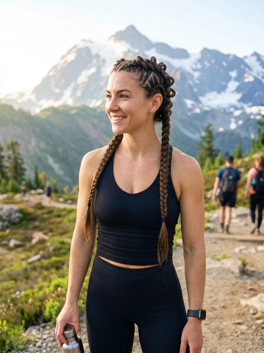 Boxer Braids into a Low Braided Ponytail
