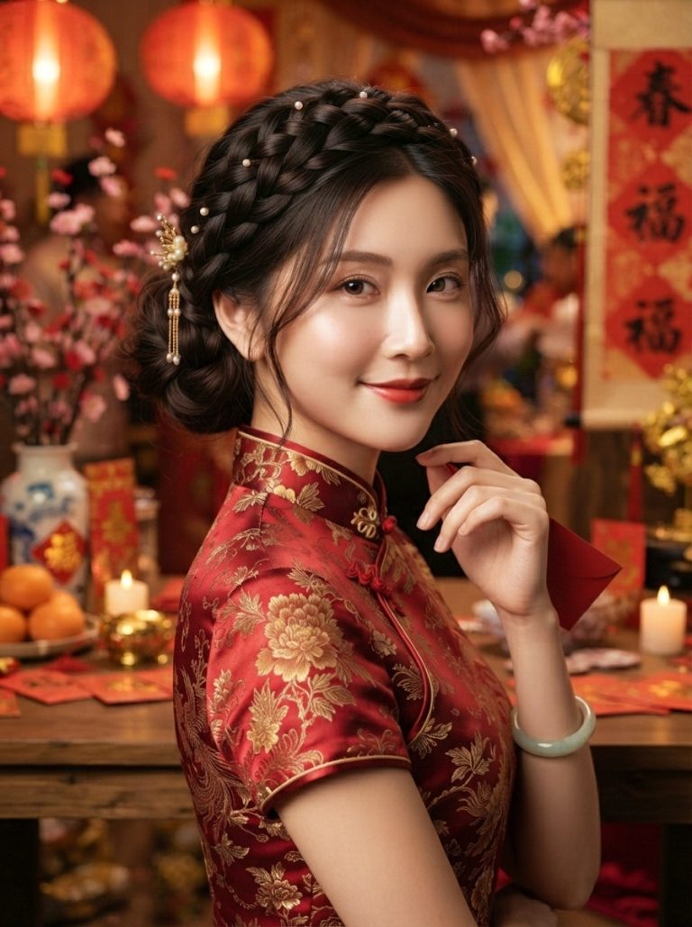 Braided Crown Bun Lunar New Year Elegant Hairstyle