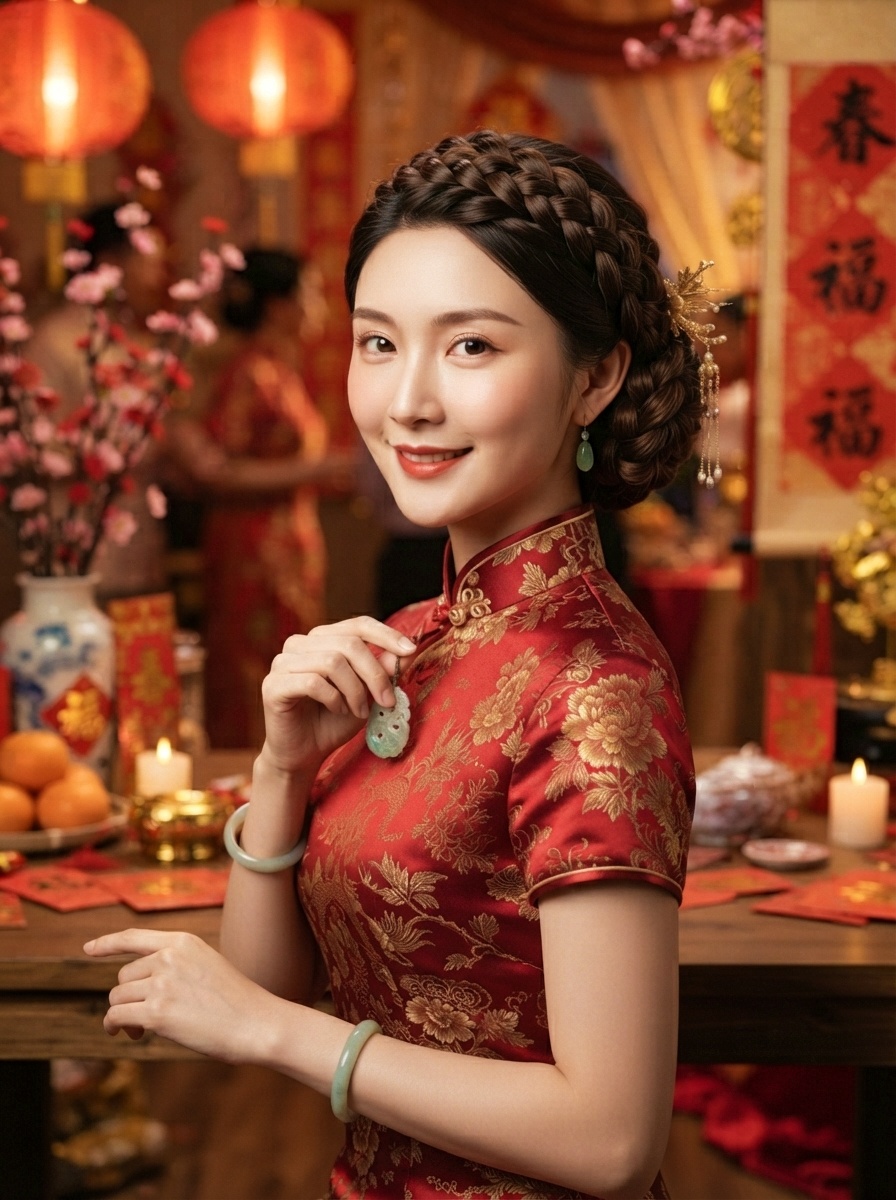 Braided Low Chignon Lunar New Year Elegant Hairstyle