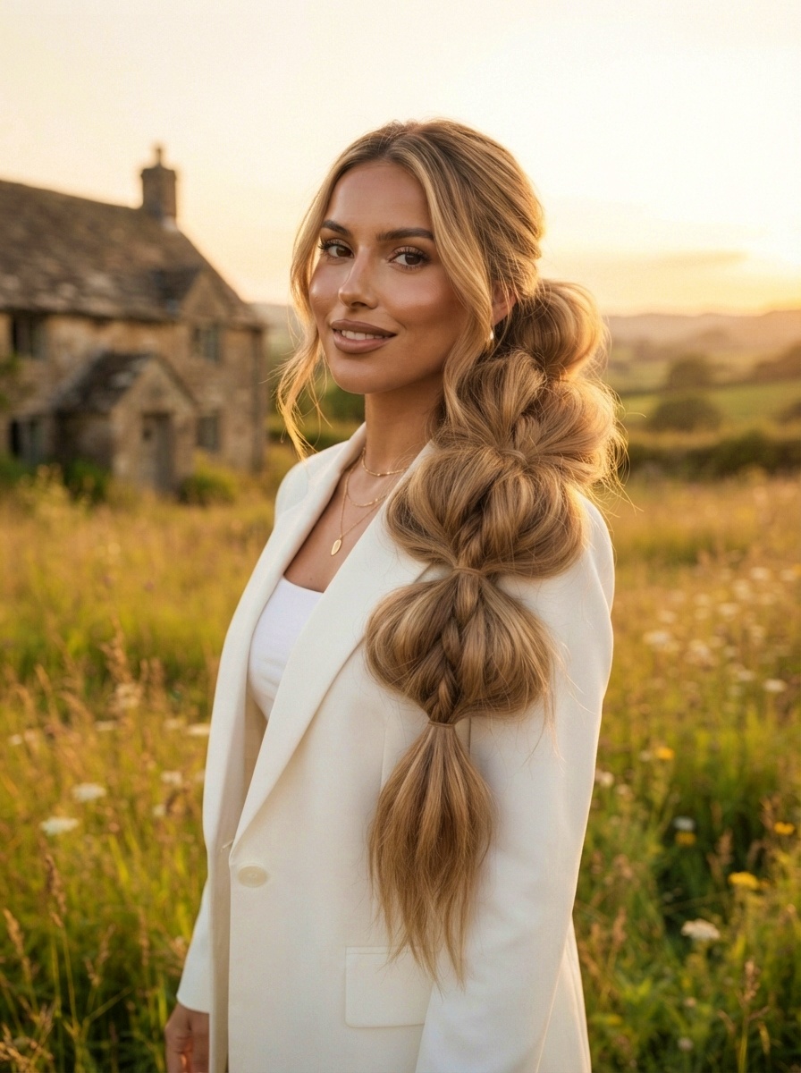 Braided Ponytail Hairstyle with Boho Pull-Through Braid