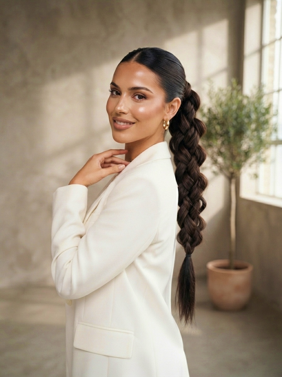 Braided Ponytail Hairstyle with Bubble Braid