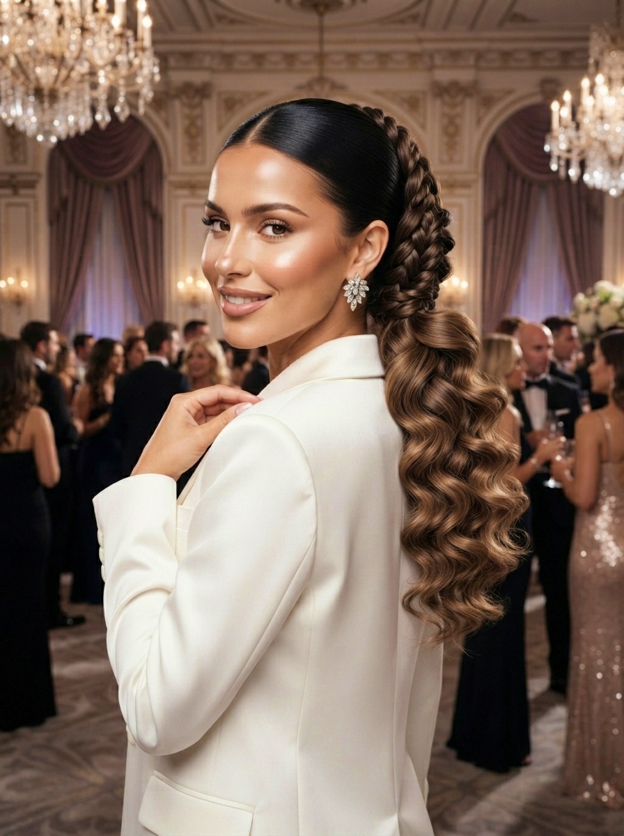 Braided Ponytail Hairstyle with Curly Ponytail