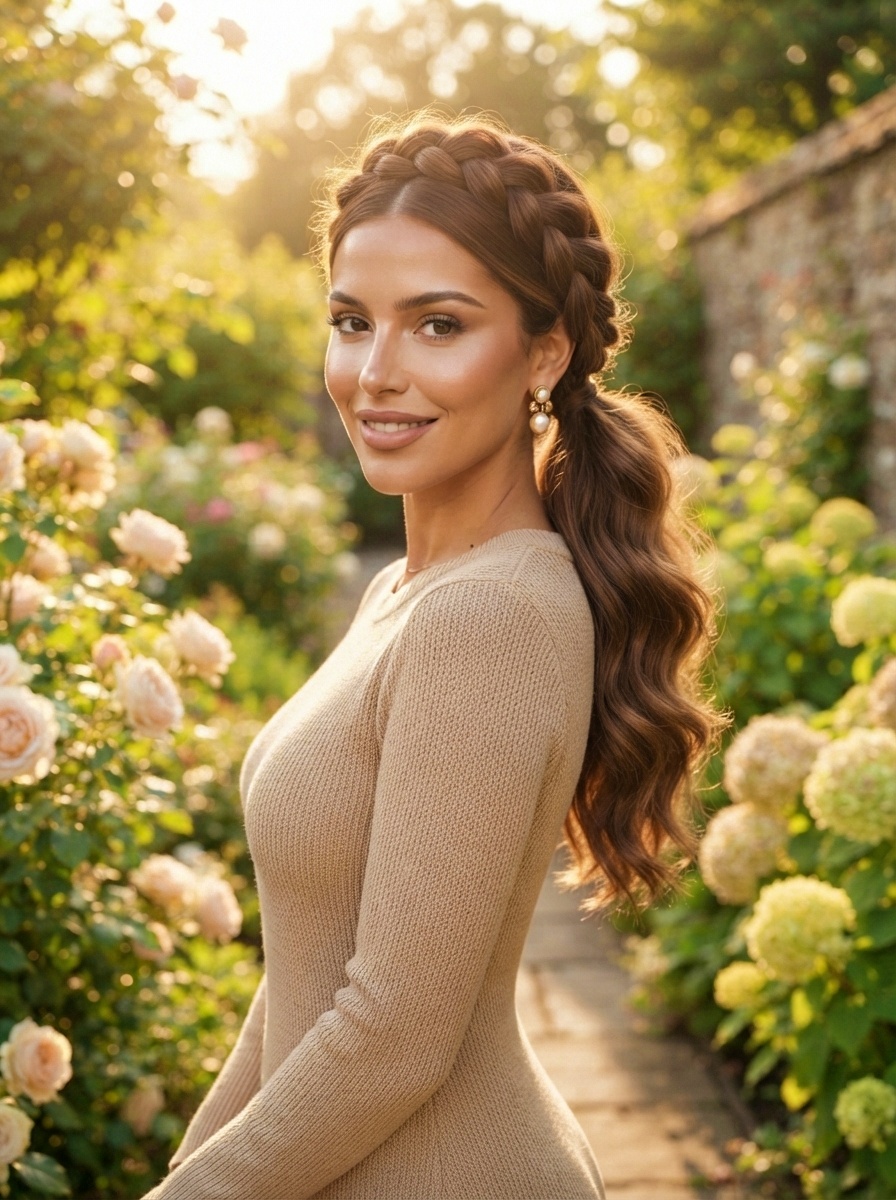 Braided Ponytail Hairstyle with Dutch Side Braid