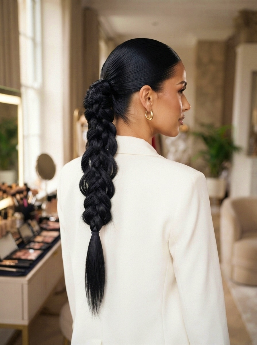 Braided Ponytail Hairstyle with Four-Strand Braid