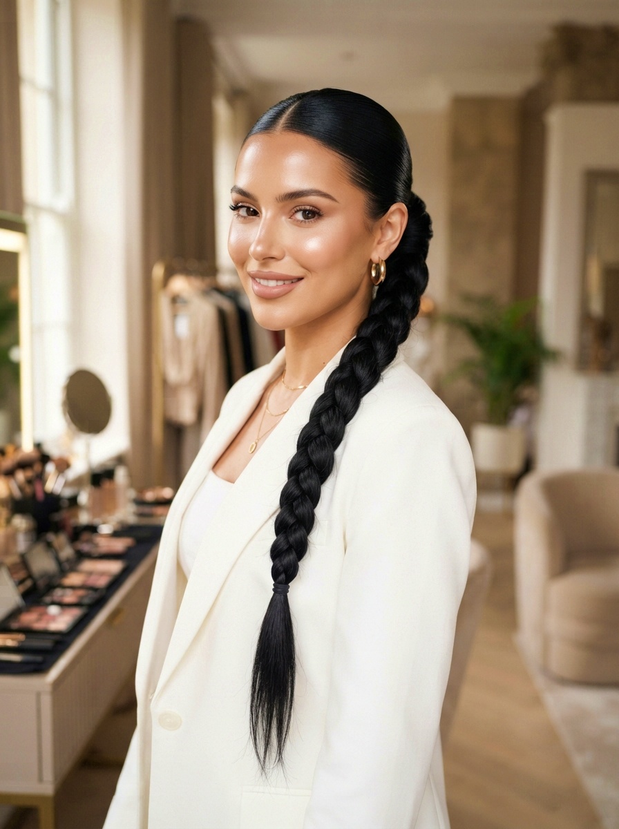 Braided Ponytail Hairstyle with Sleek High Ponytail