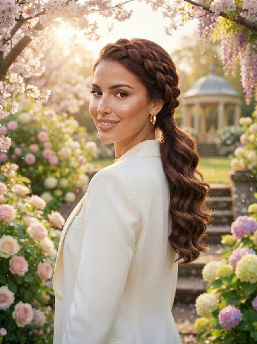 Braided Ponytail Hairstyle with Waterfall Braid