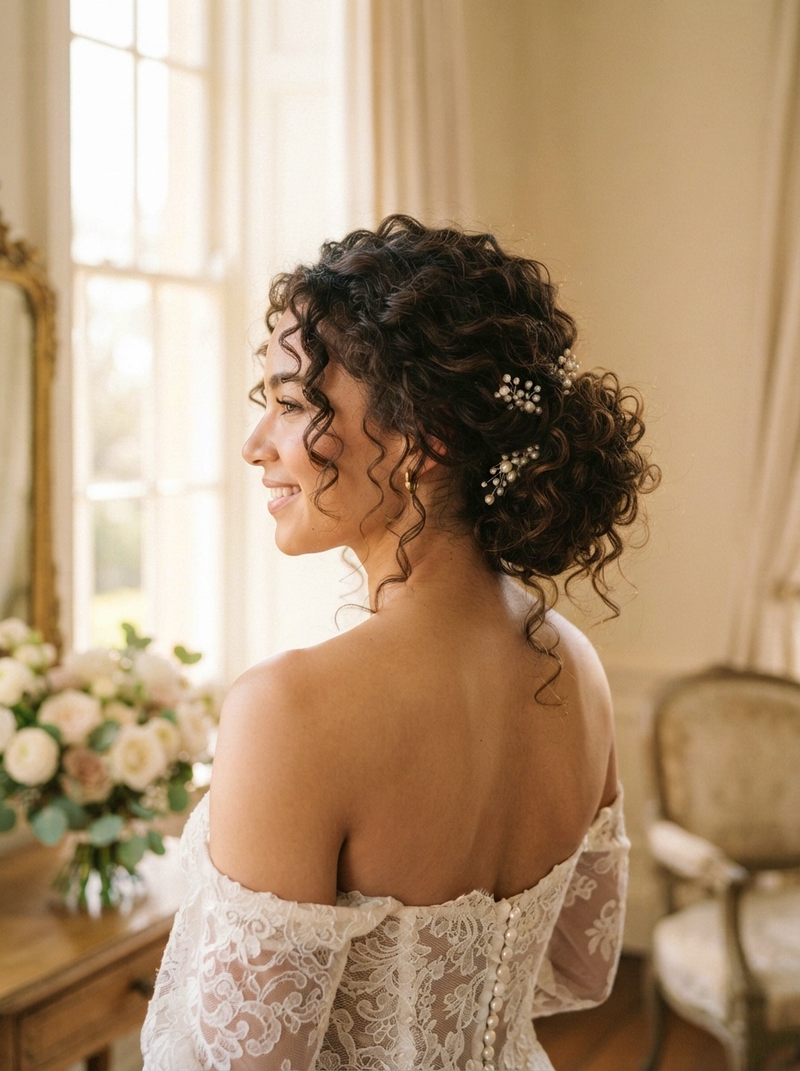 Bridal Messy Bun for Natural Textured Hair
