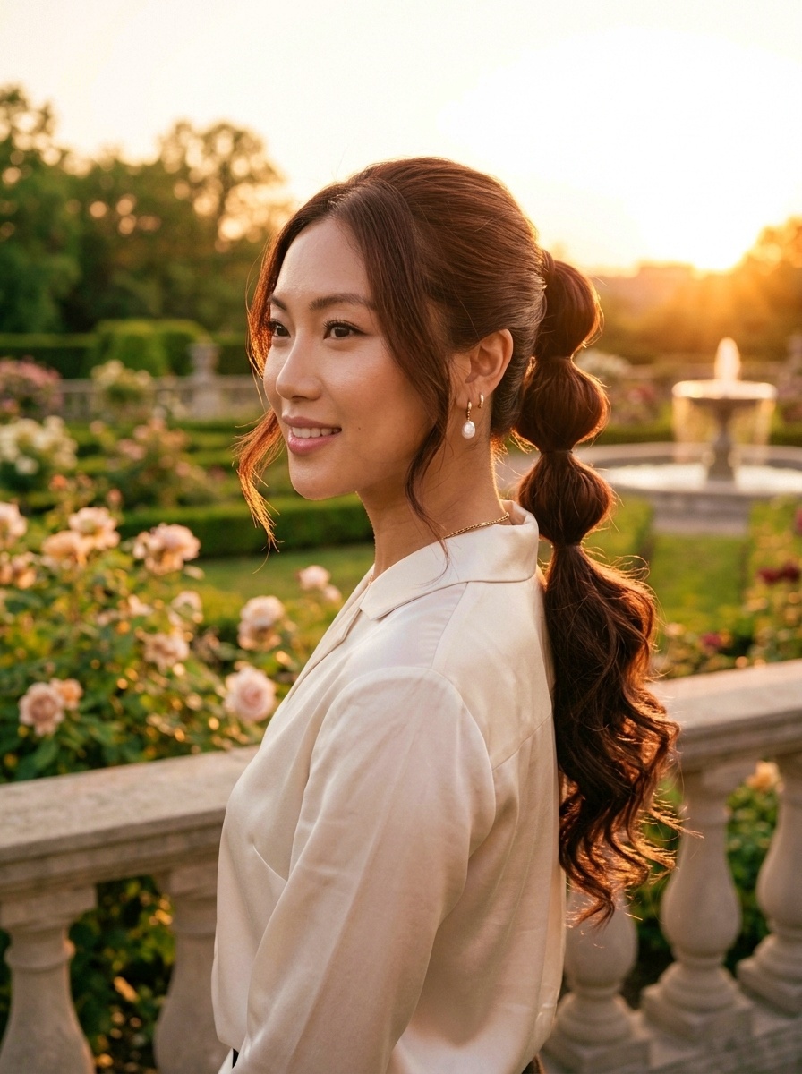 Bubble Ponytail Hairstyle Tutorial with Soft Curls