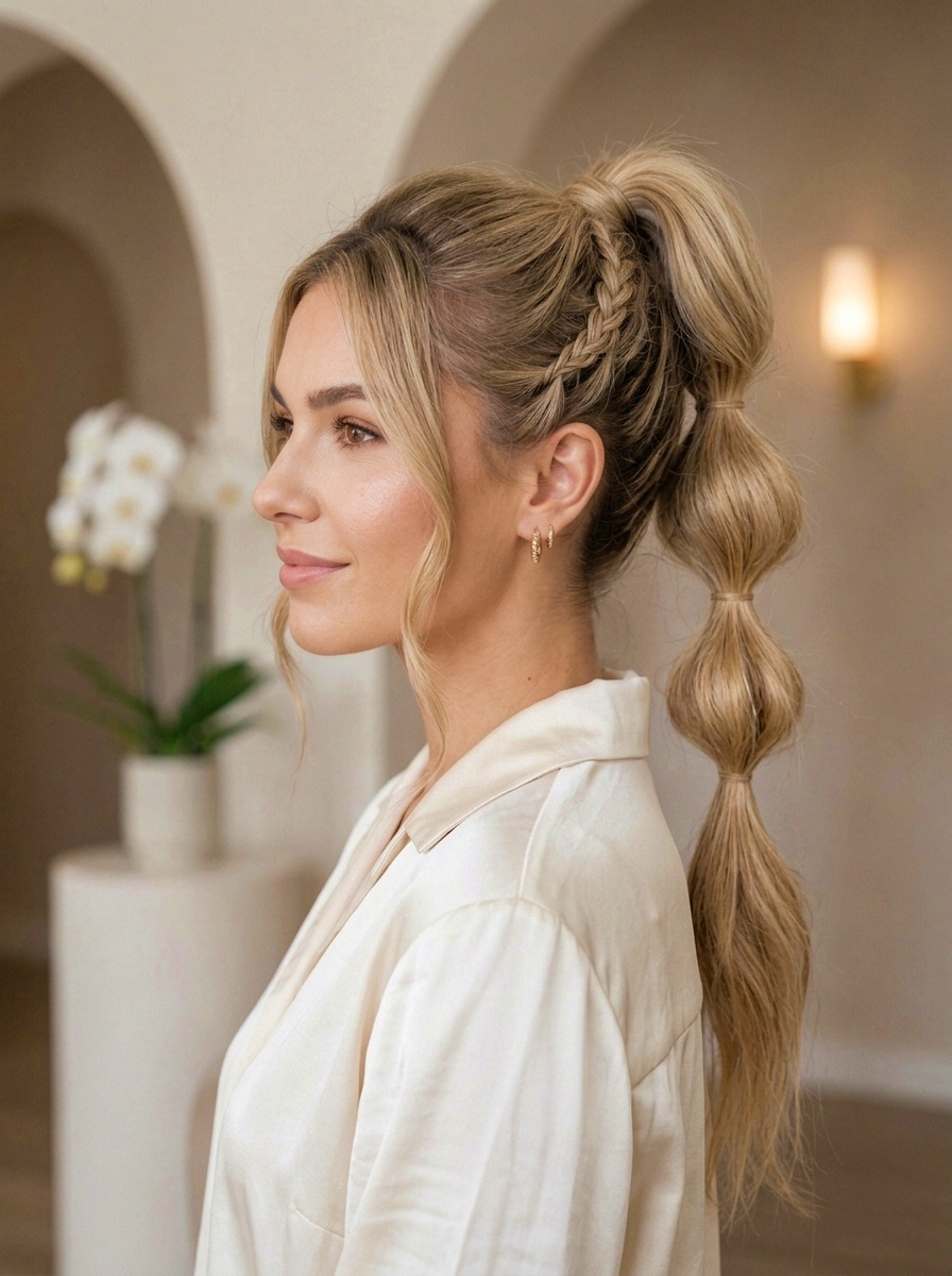 Bubble Ponytail with Accent Braids