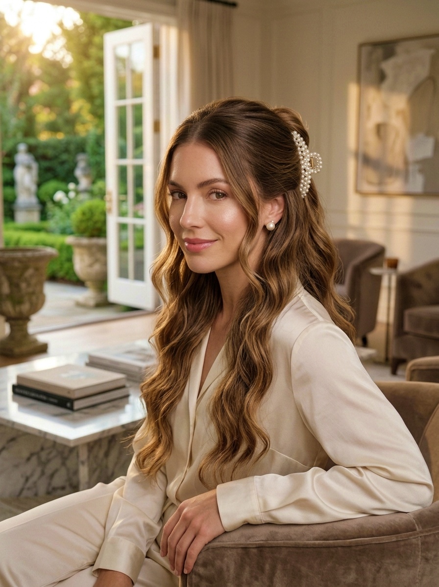 Half-Up Claw Clip Style for Long Hair