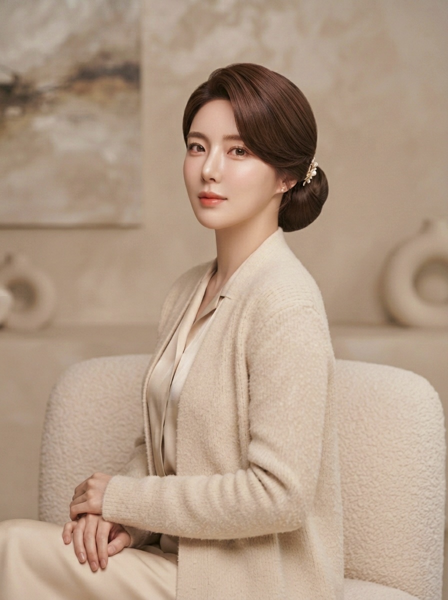 Chic Korean Low Bun with Side Part