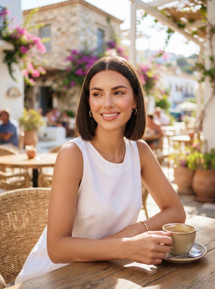 Chin-Length Blunt Bob Short Hairstyle for Summer