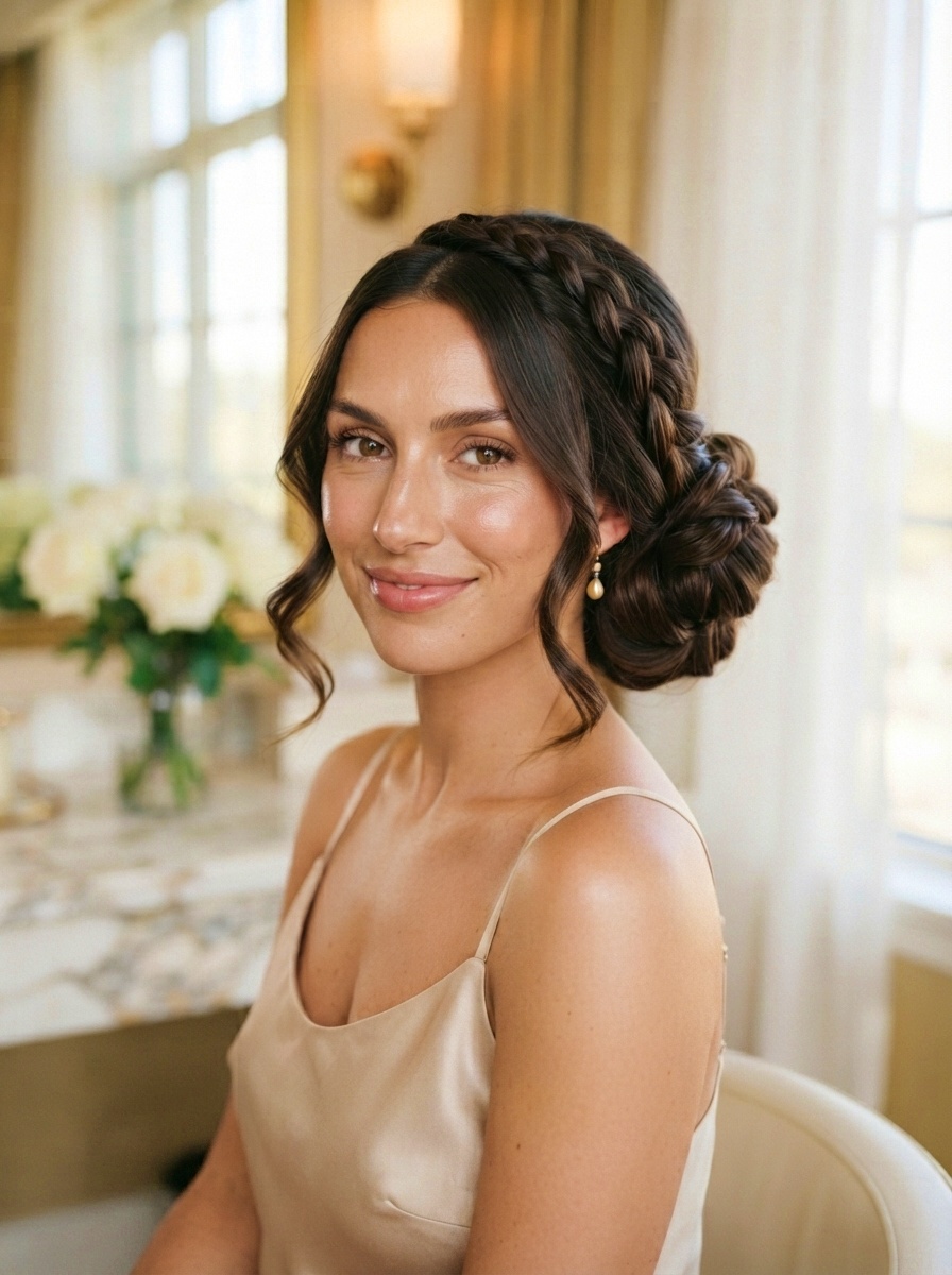 Classic French Braided Bun Hairstyle for Long Thick Hair