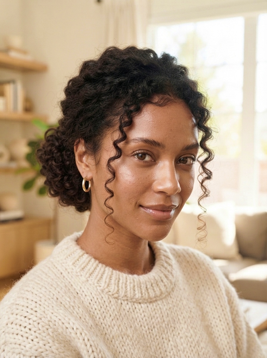 Low Messy Bun for Coily Hair