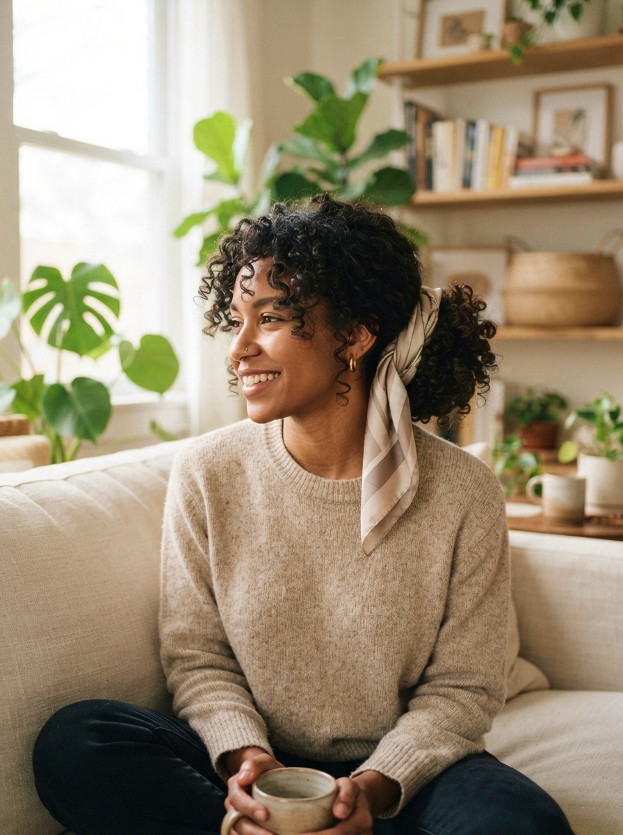 Messy Bun with Scarf for Natural Hair