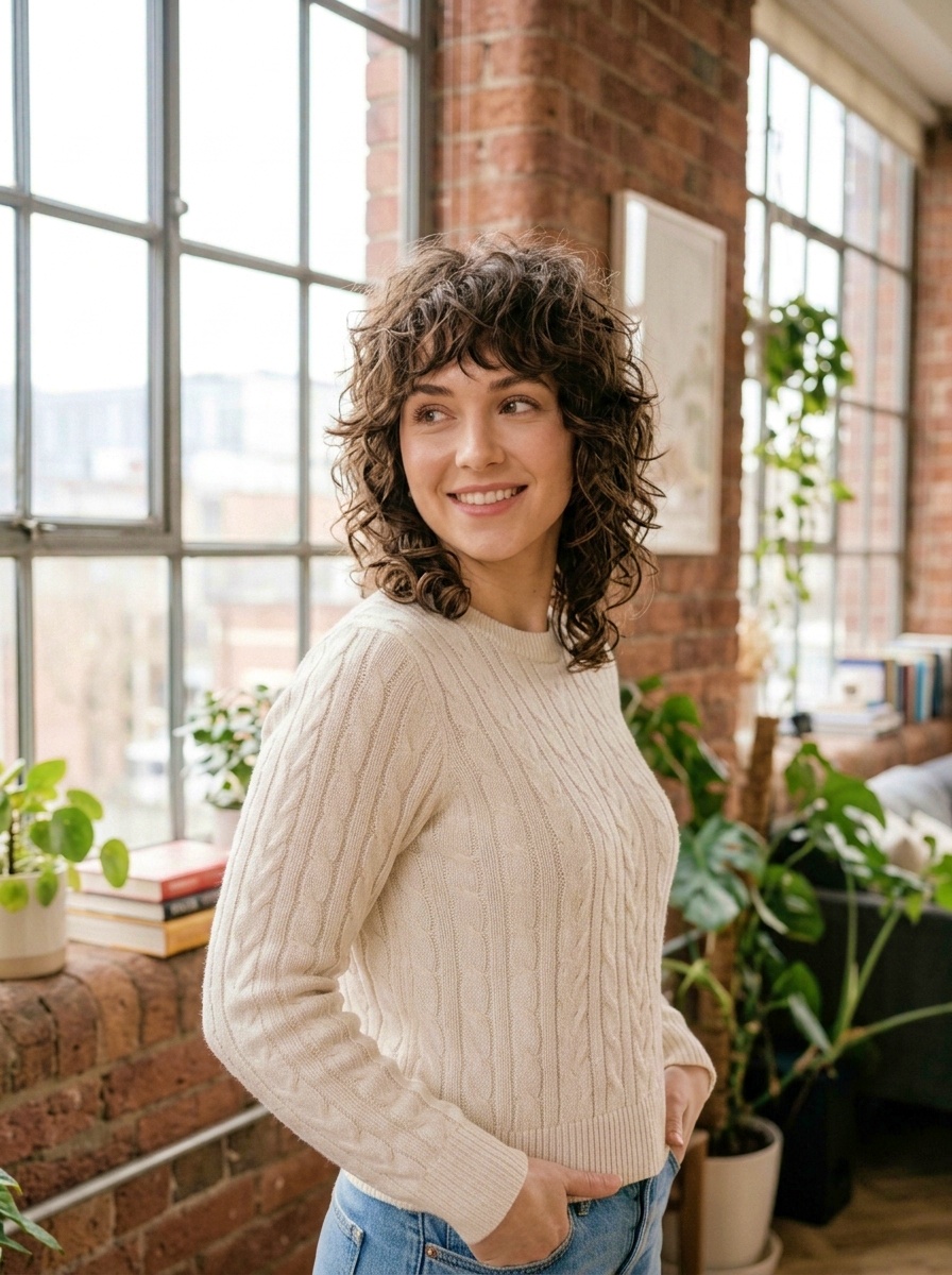 Shoulder Length Curly Shag Hairstyle