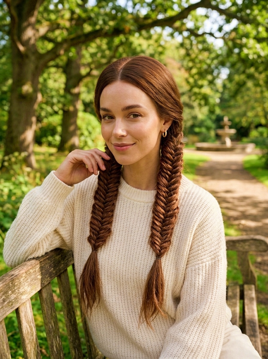 Double Fishtail Braids Hairstyle Inspiration