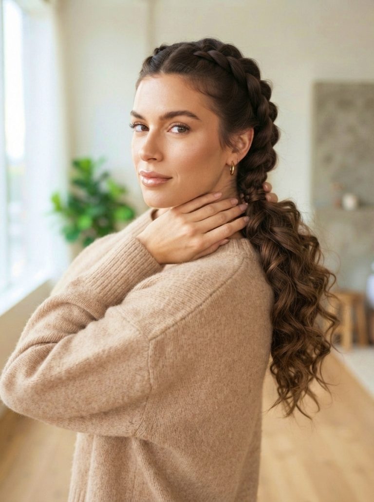 Dutch Braid with Curled Ends for Long Hair