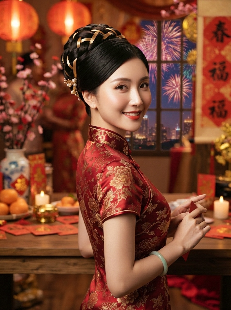 Elegant Bubble Ponytail Updo Lunar New Year Elegant Hairstyle