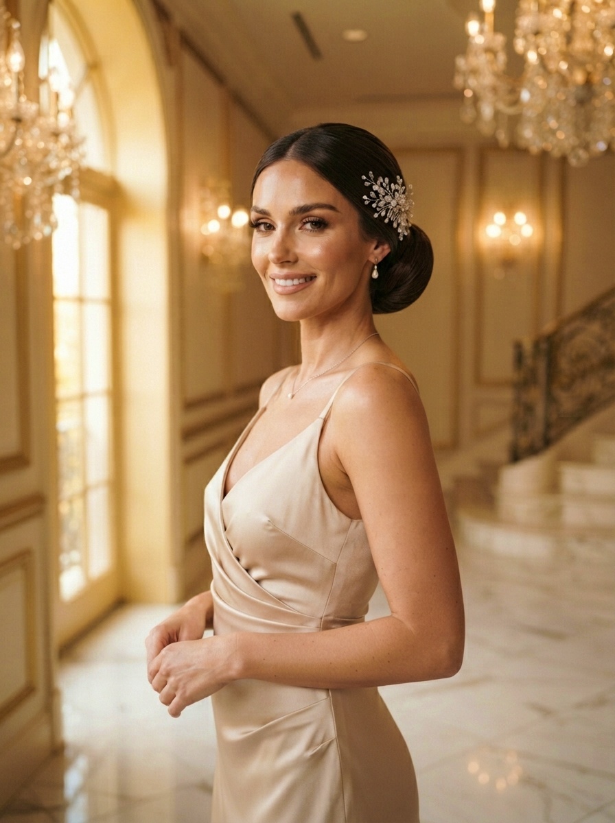 Elegant Low Bun for Waist Length Hair with Crystal Hair Comb