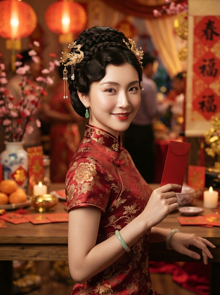 Elegant Side Swept Bun Lunar New Year Elegant Hairstyle