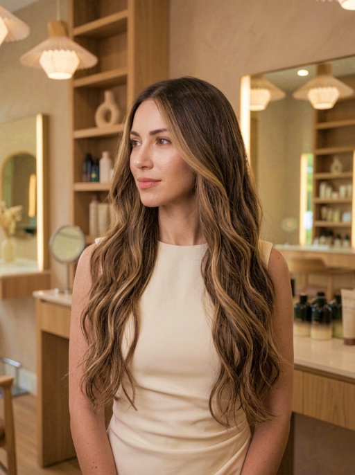 straight hairstyle with soft highlights