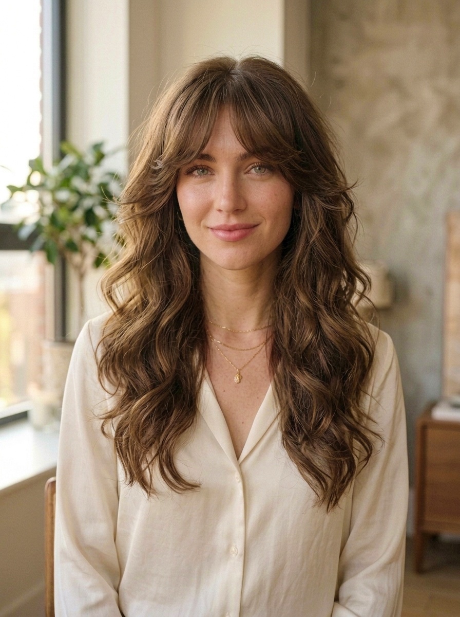 Feather Fringe Wavy Hairstyle